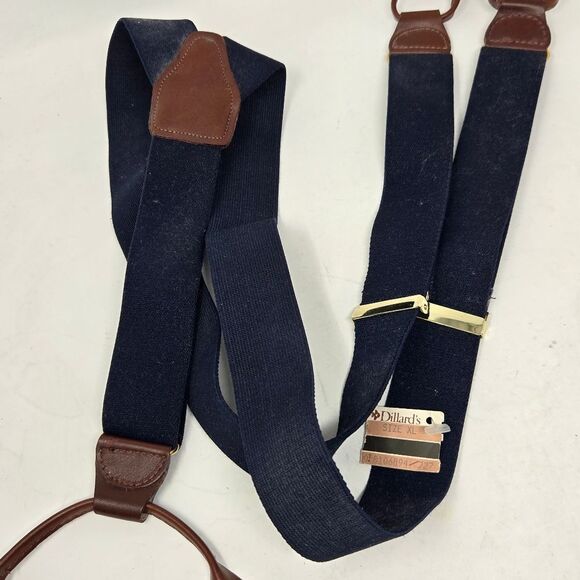 Vintage LIBERTY OF LONDON Deadstock Navy and Leather Suspenders Braces NWT - Picture 4 of 8